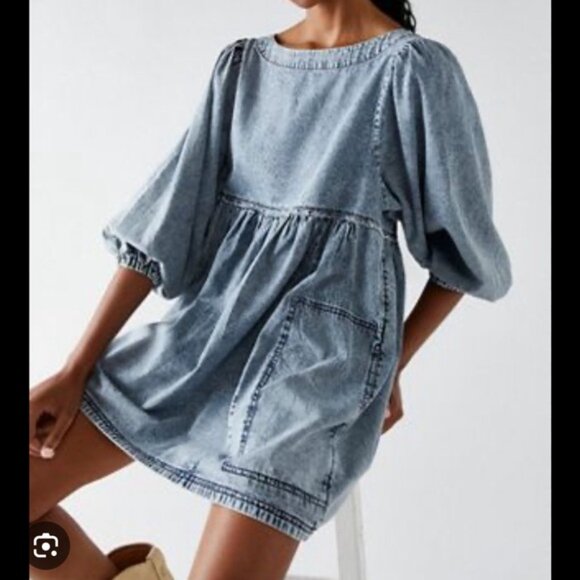 Free People “Get Obsessed” Denim Babydoll Mini Dress – Size XS – BNWT - Picture 5 of 10